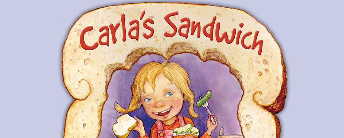 illustration of a girl making sandwiches and smiling 