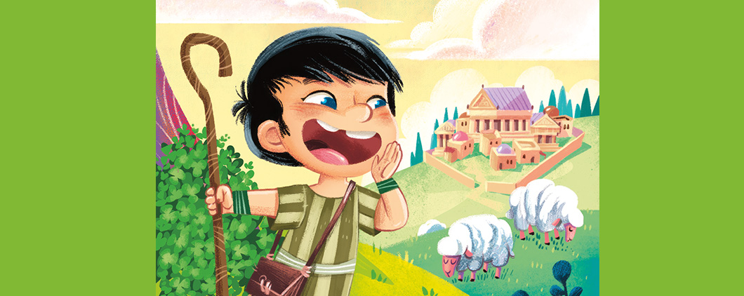 Illustration of a shepherd boy calling his sheep