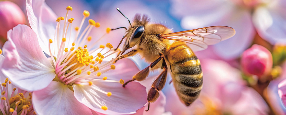 Image of a bee pollinating a flower