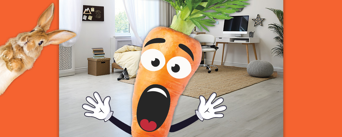 Image of a scared carrot inside a home